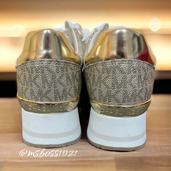 Michael Kors White With Gold Mesh/Trim Sneakers BRAND NEW NEVER WORN - Picture 3 of 4